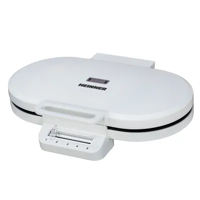 Produktbild von Waffeleisen Heinner HWF-F14002WH, 1400 W, Kapazität: 2 Waffeln, feste Platten mit Antihaftbeschichtung, einstellbarer Thermostat, Betriebsleuchten, Design für vertikale Aufbewahrung, weiß