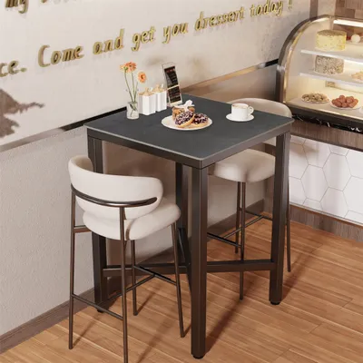 Produktbild von WISFOR Bartisch Küchentisch, Esstisch Marmor, Stehtisch für Esszimmer, Küche, Partyraum, mit Metallgestell, 70x70x105cm, Dunkelgrau