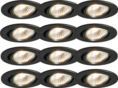 Produktbild von QAZQA - Modern Set mit 12 Einbauspots schwarz neigbar - Cisco I Wohnzimmer I Schlafzimmer - Aluminium Rund - LED geeignet GU10