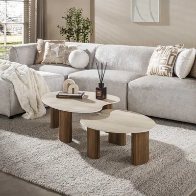 Produktbild von Couchtisch Ceramo aperto Set aus 2 / 3D Keramik travertin