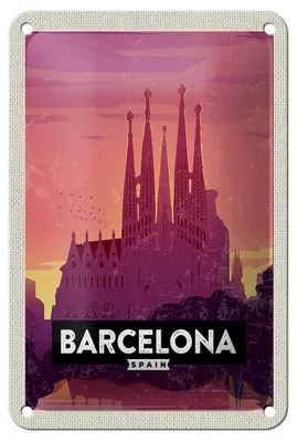Produktbild von Blechschild Reise 12x18cm Barcelona malerisches Bild Kunst Dekoration