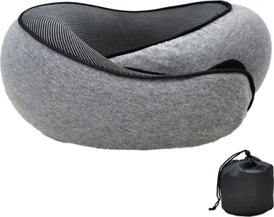 Produktbild von Reise-Nackenkissen, Kinnst??tzkissen, verstellbares Kissen f??r Zuhause, Surround-Kissen zum Schlafen,Blumengrauer magischer Aufkleber,