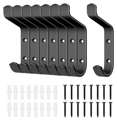 Image de Lot de 8 crochets muraux, portemanteau noir, armoire, portemanteau mural pour chambre, salle de bains, cuisine