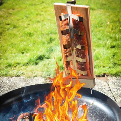 Image de Vigevee Planche à saumon flambé Planches à saumon flambé Planches à fumer Lot de 2  Support pour saumon flambé Bois de cèdre Acier inoxydable Plaques en bois avec support