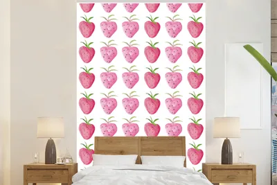 Produktbild von MuchoWow® Fototapete für Wohnzimmer oder Schlafzimmer Wandtapete Vinyl Motivtapete Erdbeeren - Aquarell - Weiß - 170x260 cm - Wohnzimmertapete