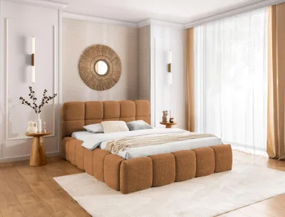 Image de Lit SOFIA 120x200 - avec coffre de lit, lit double avec espace de rangement et sommier à lattes, aspect boxspring, sans matelas, lit - rouge renard
