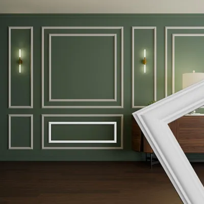 Produktbild von HEXIM Stuckleisten Wandrahmen Sets HDPS weiß - Auswahl an Größen für Wand, Decke, Bilder & Spiegel - Einfache Lösung für DIY-Raumprojekte mit Stil (RM18-I 116X36CM)