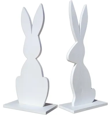 Obrázek produktu pro Dřevěné velikonoční dekorace ve tvaru zajíce, rustikální ozdoby na stůl, bílé, 65 cm a 62 cm