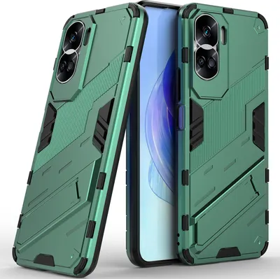 Produktbild von Armor Hülle für Honor 90 Lite 5G, Hybrid PC TPU Bumper Stoßfestes Schutzhülle mit Standfunktion Grün