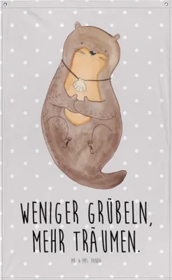 Produktbild von Mr. & Mrs. Panda Wandbild Otter Muschel - Grau Pastell - Geschenk, Träumen, Hängedeko, Optimistisch, Stoff, Positiv, Wandteppich, Seeotter, Tapestry, Gobelin, Medaillon