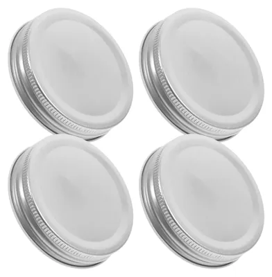 Produktbild von 4 Stück Ausgießer-Deckel für Mason Jar 70mm mit Strohloch, auslaufsichere Ersatzdeckel aus Metall für Gläser und Flaschen