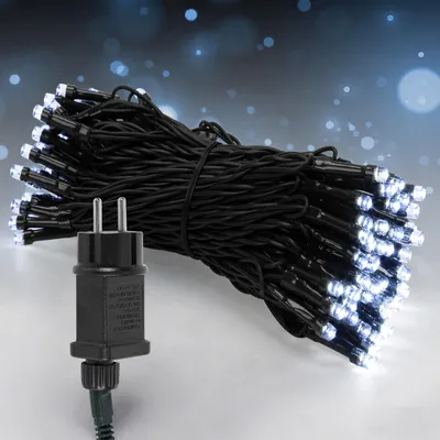Image de Guirlande lumineuse LED Peviasot, 20 mètres, 200 LED, lumière blanche froide, 8 modes d'éclairage, fonction mémoire, câble d'alimentation de 5 mètres, câble noir, idéale pour Noël et les fêtes