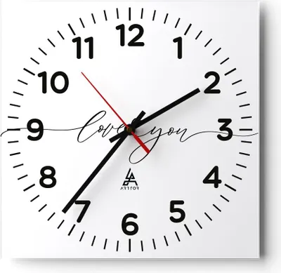 Produktbild von Wanduhr - Quadrat - Glasuhr - Ich liebe dich handschriftlich - 40x40cm - Schleichendes Uhrwerk - Lautlos - zum Aufhängen bereit - Dekoration Modern - Wanddekoration aus Glas - C4AC40x40-4644