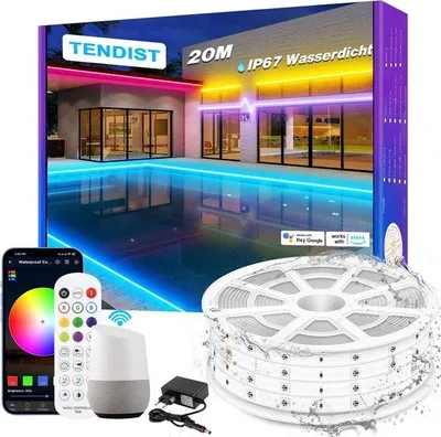 Obrázek produktu pro 20 m vodotěsných RGB LED řetězů pro venkovní použití – IP67, 24 V, synchronizace s hudbou, kompatibilní s Alexou