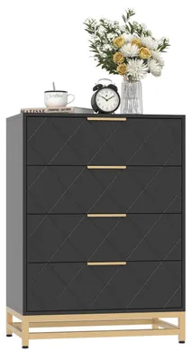 Immagine prodotto di Comodino con 4 cassetti, dimensioni 61 x 40 x 91 cm, struttura in metallo nero