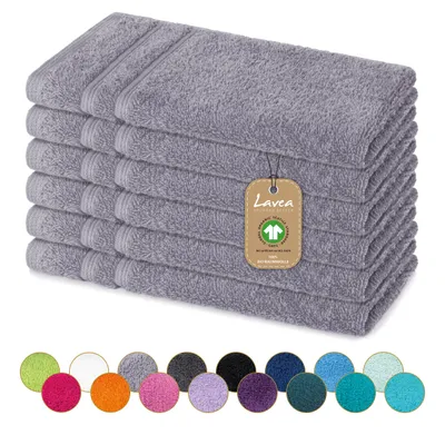 Produktbild von Lavea® 6er Set Gästehandtücher 30x50 cm, weich, saugstark, 100% Baumwolle, Frottierserie Bali, waschbar 60°C, trocknergeeignet - Hellgrau