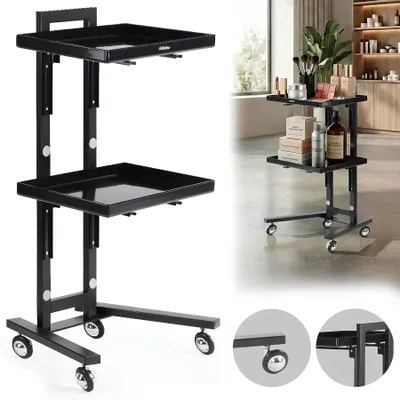 Immagine prodotto di Assistente cosmetico parrucchiere per salone, carrello universale con ruote e due ripiani regolabili.