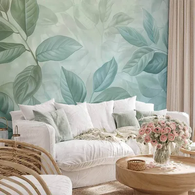 Produktbild von Selbstklebende Folie Fototapete - Large Leaves in Shades of Green-Mint: Botanical Motif 441x315 cm Muster b-H-10013-a-a