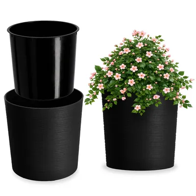 Image de KADAX Pot de fleurs Couvercle de pot de fleurs 25cm avec insert Support de fleurs Plastique Noir