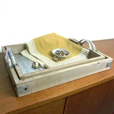 Image de Set de plateaux avec plaque en zinc Plateau en bois Plateau de service Plateau de petit déjeuner Déco