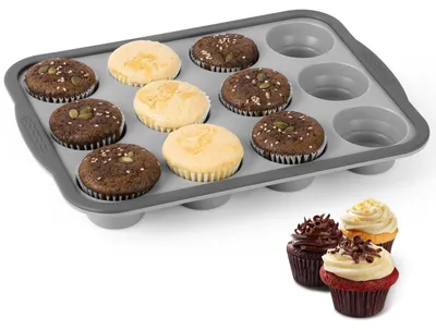 Productafbeelding van Muffinbakvorm van siliconen voor 12 muffins, 31 x 23 cm, lichtgrijs