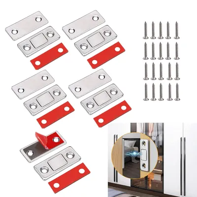 Produktbild von Magnetische Türriegel, 5 Stück - Ultradünn - Magnetverschluss - Selbstklebend - Edelstahl - Langlebig und korrosionsbeständig - Türsicherung
