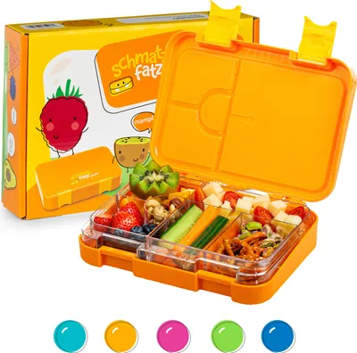 Produktbild von Schmatzfatz Junior Brotdose für Kinder mit Fächern, Bunte Kinder Brotdose, Bento Brotdose Unterteilt & Auslaufsicher, BPA-Freie Lunchbox für Kindergarten/Kita, Kinder Bento Box, Sichere Vesperdose