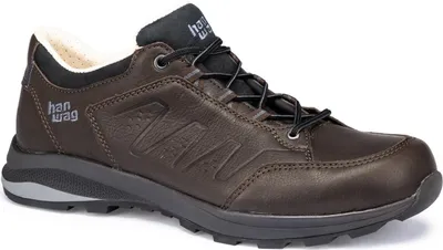 A single brown hiking shoe is shown against a white background.