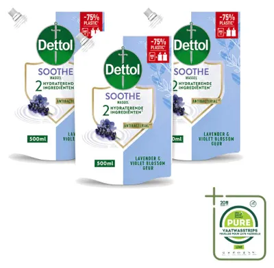 Productafbeelding van 3 x Dettol Soothe handzeep navullingen - Lavendel & viooltjesbloem - 500 ml - Grote verpakking - 3 stuks