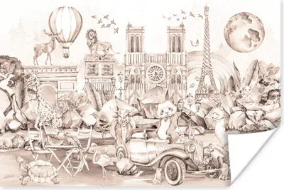 Produktbild von MuchoWow® Poster Kinder - Paris - Panda - Tiere - Heißluftballon 60x40 cm - Schlafzimmerdekoration