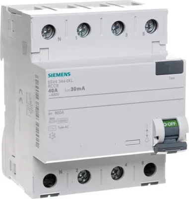 Image de Disjoncteur différentiel SENTRON 4P 40A 0,03A typ AC N-pôle gauche 5SV4344-0KL Siemens