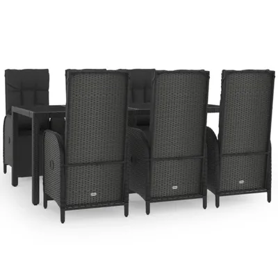 Produktbild von vidaXL 7-tlg. Garten-Essgruppe mit Kissen Schwarz Poly Rattan