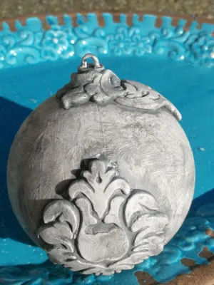 Immagine prodotto di Palla decorativa shabby con ornamento largo, grigio