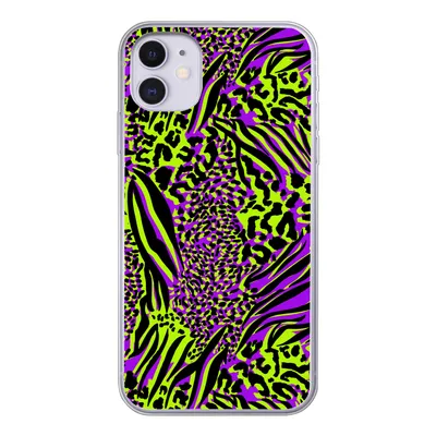 Produktbild von MuchoWow® Handyhülle Schutzhülle Hülle für iPhone 11 Tiermuster - Zebra - Neon - Lila Silikon Softcase Handy Hülle - Handytasche
