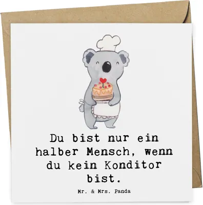 Produktbild von Mr. & Mrs. Panda Grußkarte Konditor Herz - Weiß - Geschenk, Lustig, Glückwunschkarte, Bäcker, faltkarte, Spruch, anlasskarte, Klappkarte, doppelkarte