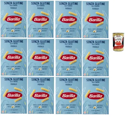 Produktbild von Barilla Glutenfrei Fusilli – 12 x 400 g (4,8 kg) | Spiralnudeln aus Mais & Vollkornreis, al dente in 11 Min., 100% italienisch, vegan & glutenfrei + Italian Gourmet polpa