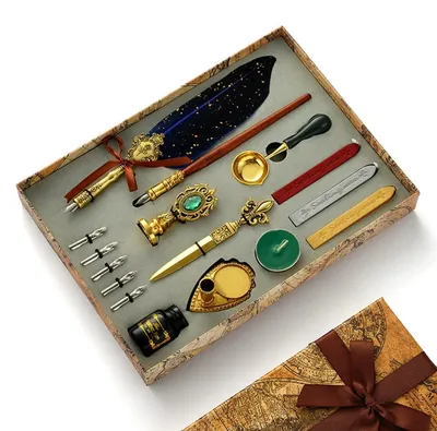 Produktbild von Feder und Tinte Set 16-teilig mit Siegelwachs und Stempel Retro Dekoration Geschenkbox