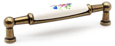 Produktbild von Vintage-Möbelgriffe | 4 antike Möbelgriffe – Frühlingsblumenmotiv | 106 × 26 × 19 mm | Möbelknöpfe aus Zink-Aluminium und Porzellan | Küchenschrankgriffe, Vintage-Schrankgriffe