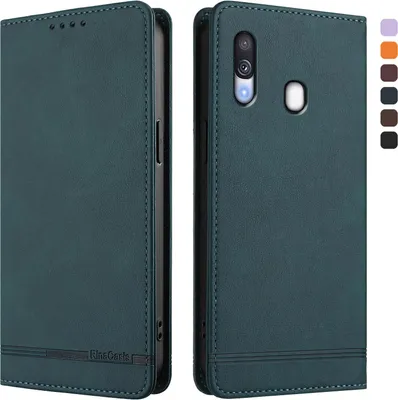 Produktbild von Hülle für Samsung Galaxy A40, Retro Kunstleder Ständer Klapphülle mit Kartenfächer und Magnetische Grün