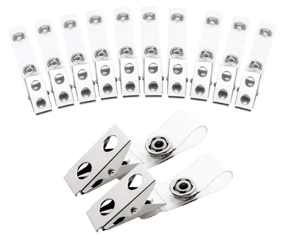 Image de 100 porte-badges métalliques avec cordons en PVC transparent pour badges et étuis à badge
