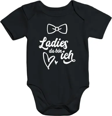 Produktbild von Baby Body Ladies da bin ich Baumwolle kurzarm Babybody für Jungen Aufdruck Moonworks® schwarz 6-12 Monate