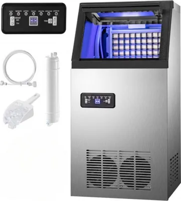 Immagine prodotto di Macchina per cubetti di ghiaccio Deluxe - 68 kg/24h - 10 kg di stoccaggio - acciaio inox - Macchina per cubetti di ghiaccio commerciale con timer e funzione di pulizia