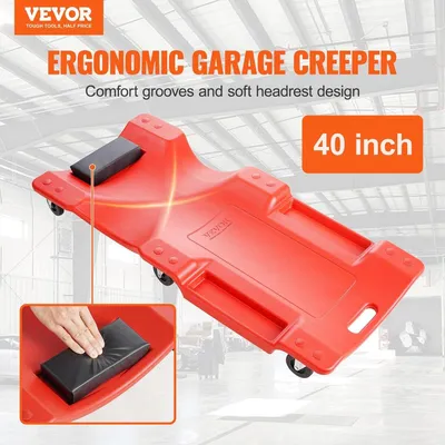 Productafbeelding van 40 in mechanische kunststof kruipkussen voor auto's, met wielen voor gebruik in de garage, draagvermogen 350 lbs, gemaakt van HDPE