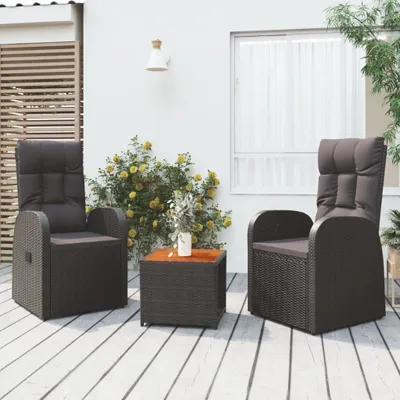Produktbild von "2026 Promotion" 3-tlg. Garten-Lounge-Set - Sitzgruppe - Schwarz Poly Rattan Massivholz Akazie - Gartenmöbelset CC9439