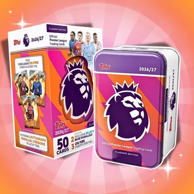 Produktbild von Topps Flagship Premier League Trading Cards 2026/2027 Super Tin – 50 Karten + 5 Sonderkarten – Zufälliges Design
