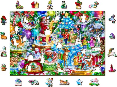 Zdjęcie produktu dla Puzzle Din Lemn Christmas Snowballs L, drewniane miasto, 505 sztuk