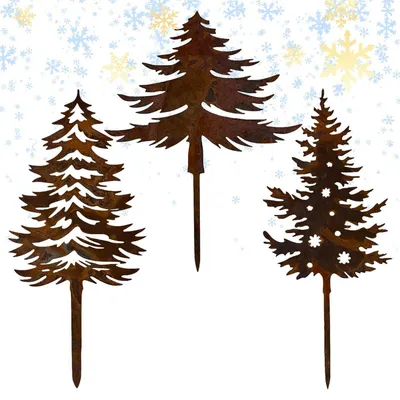 Immagine prodotto di Set di 3 decorazioni per albero di Natale, adatte per l'esterno, con base in metallo effetto ruggine, altezza 31 cm