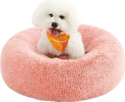 Produktbild von Feandrea flauschiges Hundebett, Katzenkorb, Donut-Kissen, waschbar, herausnehmbare Mittelfüllung, langer Plüsch, 70 cm Durchmesser, rosa