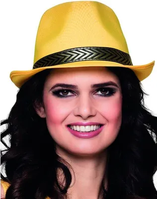 Image de Chapeau avec ruban pour adultes jaune-or-noir - taille unique