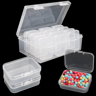 Produktbild von Kleine Aufbewahrungsboxen, Mini-Aufbewahrungsboxen, 13 Stück, Fächer (5,5 x 5,5 x 2 cm), Sortierbox, Kunststoffbox mit Deckel, transparente Schmuckbox